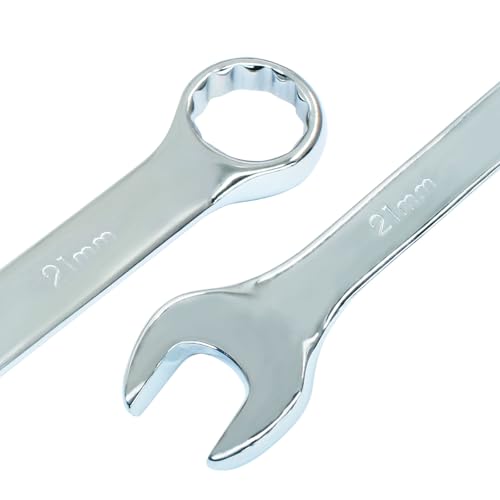 Image of Hordion 21mm Metric Combination Wrench Spanner with Box End and Open End | 12-Point Box End, Open End, Mirror-Chrome Plated, High Carbon Steel
