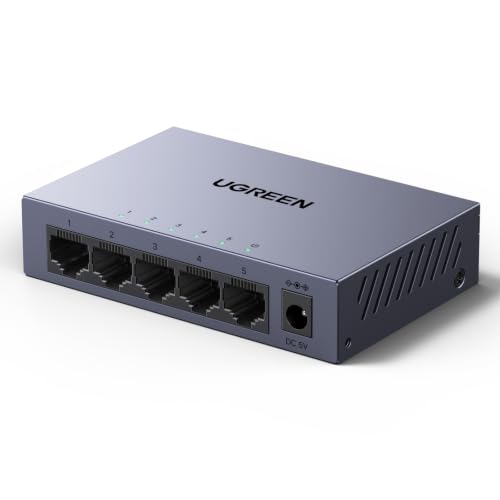 UGREEN LAN Switch 5 Port Netzwerk Switch Gigabit Web Switch Plug und Play VLAN QoS Link-Aggregation IGMP-Snooping energieeffizient Robustes Metallgehäuse unterstützt Light-Management