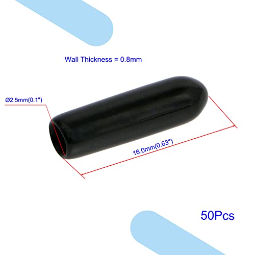 Image of Rubber Round End Cap Cover 0.1 inch (2.5mm) Screw Thread Protectors PVC Flexible Tubing Pipe Protective Bolt Screw Thread Protector Safety Cover | for Pipe Post Tubing Rod Cover 50 Pcs (Black)