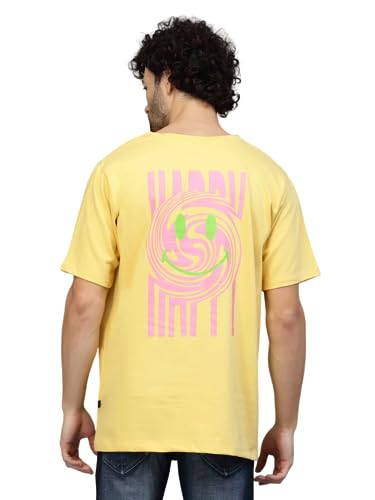Image of Rigo Back Printed Half Sleeves Round Neck Oversized T-Shirt for Men | Drop Shoulder T-Shirt for Men | Loose Baggy Fit T-Shirt for Men