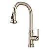 KRAUS Allyn Transitional Industrial Pull Down Single Handle Kitchen Faucet in Spot Free Antique Champagne Bronze KPF 4101SFACB