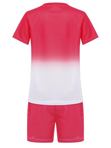 Linjinx Kids Boys Gradient Sports Jersey Football Basketball Athletic Tracksuit Short Sleeve T-Shirt and Shorts Set Red 11-12 Years4