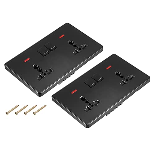 PATIKIL UK US Socket Double Multi Power Outlet Switch Black 110-250V 13A 146mmx88mm Pack of 2