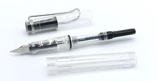 Image of QALAM KAARI White Transparent Fountain Ink Pen with Ink Converter Pump | Clear Transparent Body Fountain Pen with Fine Nib(0.5mm) | Zero Ink Leakage Smooth Writing Ink Pen