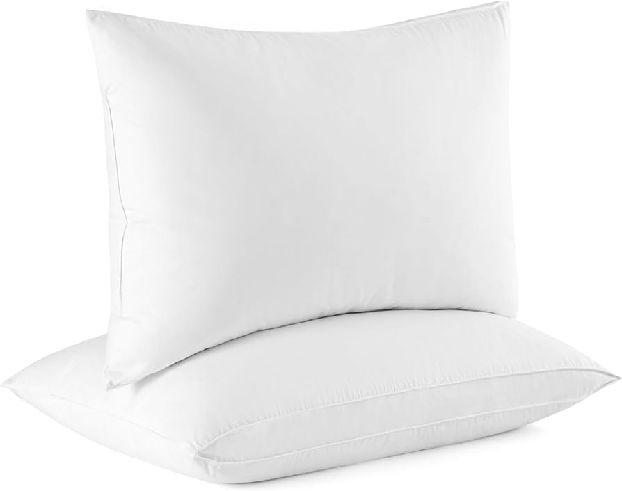 Diamond Tex Duck Feather Pillow 2 Pack-100% Cotton Filling Luxurious Bed Pillow Cover-Extra Soft Washable Head Support Down Pillows-Back Pain Relief Neck Pillow White