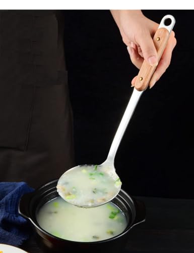 NAIDEV Set of 4 Pcs Kitchen Cooking Stainless Steel Utensils Set Wooden Handle Cooking Tools Gadgets Spatula Set Hook,Shovel,Slotted Turner,Slotted Skimmer,Ladle. (Set-4)