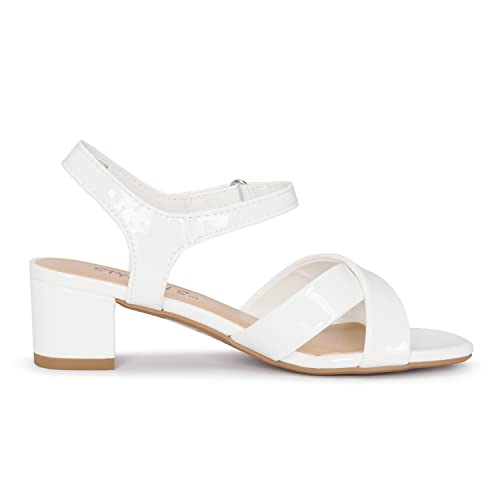 Image of STYLISH S KHLOE-K Little Girls Round Open Toe Criss Cross Ankle Hook and Loop Strap Low Block Heel Dress Sandals
