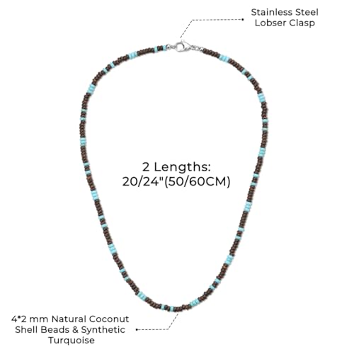 COAI Men's Beaded Necklace, Coconut Shell Turquoise Necklace for Men3