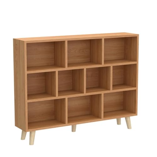 Image of IOTXY Wooden Open Shelf Bookcase - 3-Tier Bookshelf with Legs, Pear Yellow