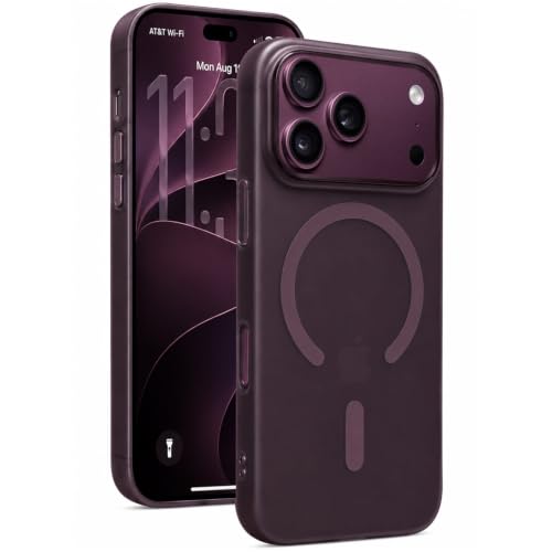 Image of DIZORO Matte Case for iPhone 17 Pro Compatible with MagSafe, Camera Lens Full Protection, Shockproof Translucent Frosted TPU Soft Phone Cover, Anti-Fingerprint (Burgundy)