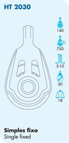 Nautos #HT 2030-DYNAMIC LINE 30 MM -Single Fixed - 30 mm sheave-Heavy Duty Characteristics.Sailboat Block