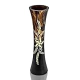 AeraVida Hand Carved Tropical Flower 14-inch Curved Cylindrical Wooden Vase
