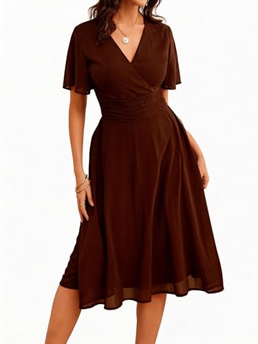 Image of Women's Summer Elegant Chiffon Wrap V Neck Aline Dress
