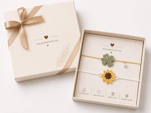 Image of Handmade Crochet Floral Rakhi Set | Cotton Thread Bracelet with Pearl Accent | Designer Raksha Bandhan Gift Combo (Pack of 2)