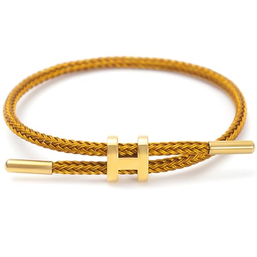 Nayubo Simple Titanium Rope Steel Wire Bracelet with Adjustable Design Polished H Shape Clasp Bracelet Outdoor Casual Minimalist Fashion Gift for Women Men (Gold)
