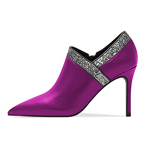 YDN Women Rhinestone Glitter Stiletto Heel Pumps Pointed Toe Side Zipper Short Booties Comfortable Dress Party Shoes Size 4-15 US4