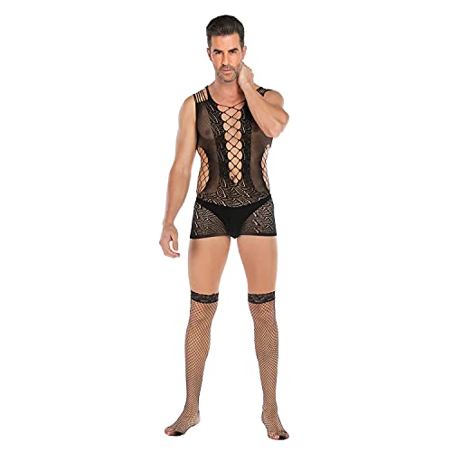 Men's lace bodysuit see through pantyhose tights full bodysuits s…
