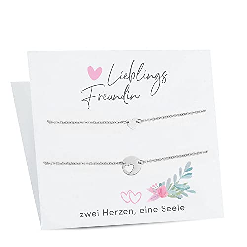 Himmelsflüsterer - Freundschaftsarmband für 2 - Beste Freundin Geschenke | Geburtstagsgeschenk für Beste Freundin | Freundinnen Geschenkideen | Geschenk Beste Freundin - Zwei Herzen - Silber Cover