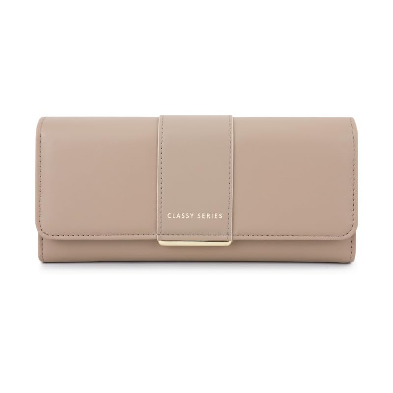 Simple, portable, high-end leather storage, super strong long wallet for women (apricot)