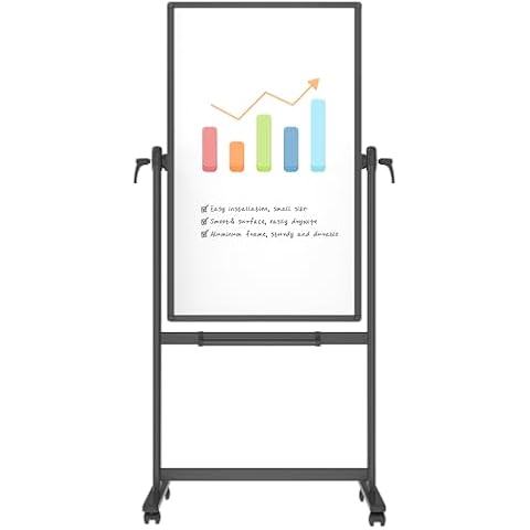 VIZ-PRO Double-Sided Magnetic Mobile Whiteboard, 48 x 24 Inches, Black Aluminium Frame and Stand Cover