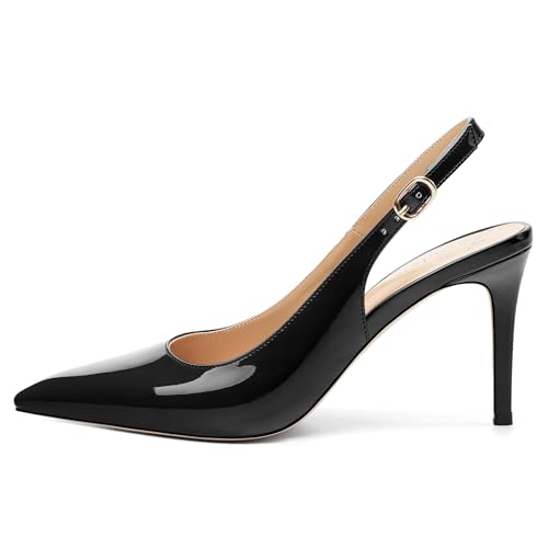 Womens Patent Leather Pointed Toe Slingback Heels, Women's Stiletto Pumps Slip-on High Heels Office Wedding Sandals Party Prom Dress Shoes2