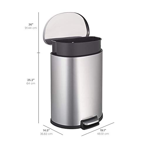 NINESTARS AMZ-SOT-50-3 Step-on Trashcan, 13 Gal, STAINLESS STEEL