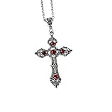 【Croix Gothique Élégante】: Collier pendentif avec un design gothique et des strass rouges, parfait pour exprimer votre foi avec style au quotidien.