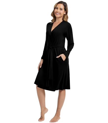 WiWi Women's Robe Long Sleeve Bathrobe with Pockets Soft Kimono Spa Lightweight Robes Bamboo Viscose Loungewear S-XXL4
