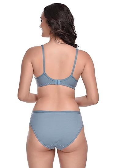 Image of Women's Cotton Lingerie Set with Full Coverage Bra and Hipster Panty, Non-Padded 1 Pair Lingerie Set