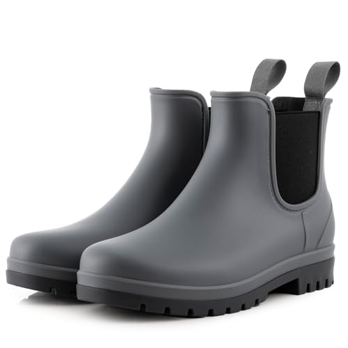 planone Short Rain Boots Women Orthopedic Wide Width Fashion Waterproof Chelsea Boots for Women Outdoor Garden Shoes Ankle Muck Boots for Ladies Non Slip Work Shoes Rubber Boots with Comfort Insole