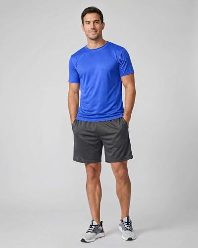 Image of Real Essentials 5 Pack: Men's Mesh Performance Quick Dry Tech Stretch Ultra-Soft Breathable Short Sleeve Crew Active T-Shirt | Available In Big & Tall, Moisture Wicking, Quick Dry, Cooling, Summer, Casual, Basketball, Tennis, Hiking, Yoga, Tops