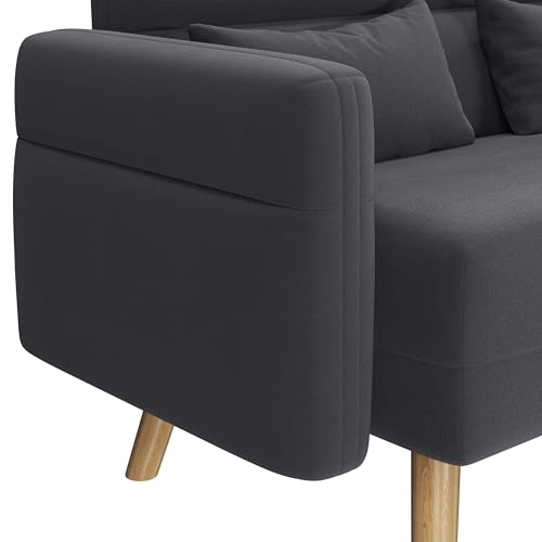 Yaheetech Kleines Sofa Mini Gepolsterte Couch mit 2 Lendenkissen Loveseat Sitzfläche 96 × 51 cm für Loft/Apartment/Spielzimmer Dunkelgrau