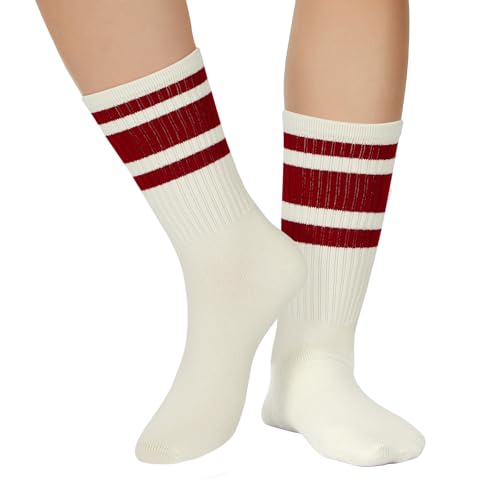 Image of Zando Novelty Striped Retro Vintage Casual Crew Socks for Women - Cotton Sporty Calf Socks