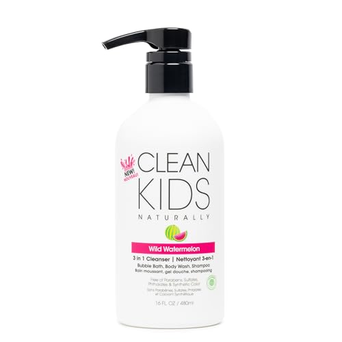 Gabriel Cosmetics Clean Kids Naturally Wild Watermelon 3-in-1 Shampoo Cleanser & Bubble Bath (16 Fl Oz (1 Bottle) Watermelon 3-in-1)