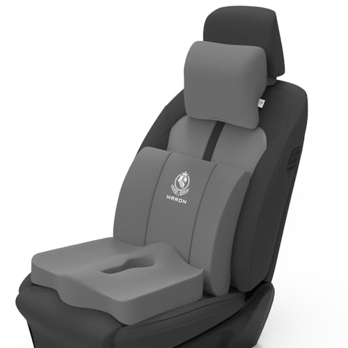 Image of MRRON Memory Foam Car Seat Cushion Combo - Backrest, Coccyx Cushion & Neckrest - Orthopedic Support for Back, Sciatica & Neck Pain - Ergonomic Comfort for Car, Office. (Grey, Backrest)