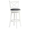 HOMCOM Traditional Bar Stool, 31 Inch Seat Height Barstool, Swivel PU Leather Upholstered Chair, with Cross Back and Rubberwood Frame, Cream White