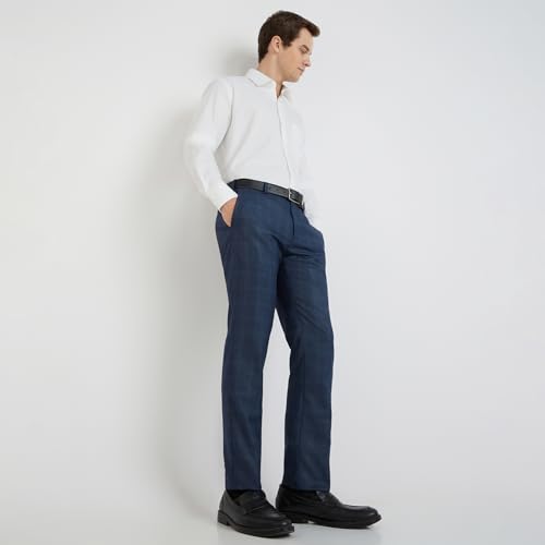 Image of Raymond Men Slim Fit Checks Pattern Polyester Blend Flat Front Formal Trouser