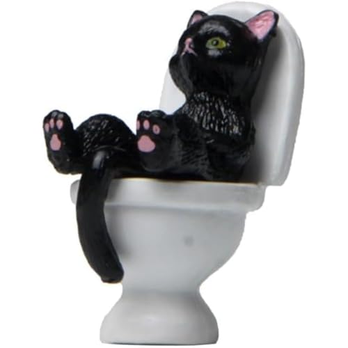 Kryoflare Black Cat Toilet Ornament, Garden Miniature Statue, Desktop Model Home Decorations Cat Figurine