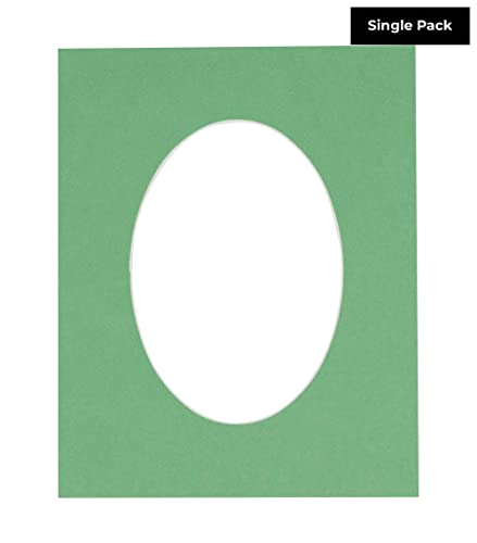 CountryArtHouse Turf Green Jade Acid Free 8x10 Oval Picture Frame Mat with White Core Bevel Cut for 6x8 Pictures - Fits 8x10 Frame - Pack of 1 Matboard Show Kit with Acid Free Backing & Clear Bag