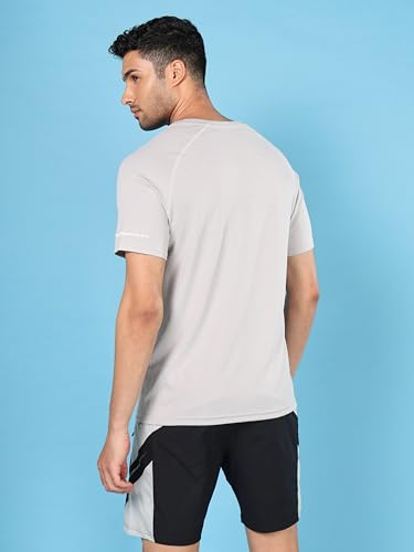 Image of TECHNOSPORT Men's Melange Slim Fit Round Neck T-Shirt Double Cool Raglan Sleeve Slip On Polyester for Gym Running Workout UPF50+ Anti Odour