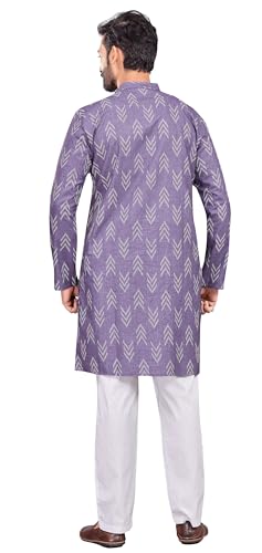 Studio Shringaar Men's Cotton Blend Relaxed Fit Ikat Printed Knee Length Kurta