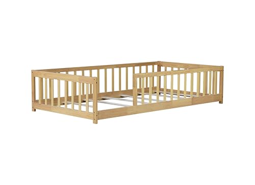 Twin Size Kids Montessori Floor Bed,Twin Floor Bed Frame with Slats,Solid Wood Twin Bed Frame for Girls Boys,Natural