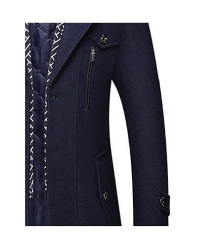 Image of SOMTHRON Men's Wool Blend Coat with Detachable Scarf or Iner Collar Single Breasted Pea Coat Warm Winter Trench Coat
