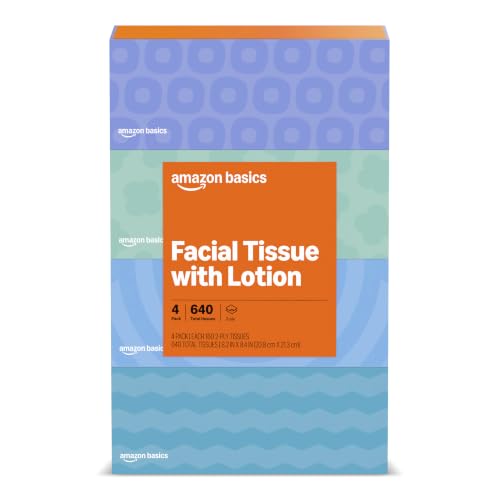 Amazon Basics Facial Tissue, 2-Ply, 640 Count (4 Packs of 160), (Packaging may vary)