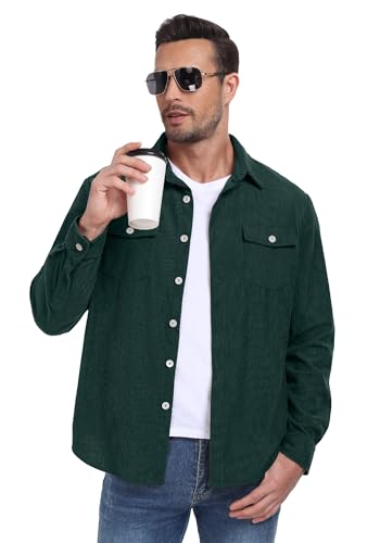 Image of Askdeer Men's Corduroy Button Down Shirts Long Sleeve Casual Shacket Jacket Western Corduroy Shirt Jacket with Flap Pockets