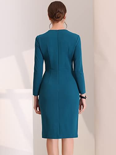 Image of Allegra K Women's Bodycon Dresses Round Neck Long Sleeve Casual Work Outfits Peplum Sheath Dress