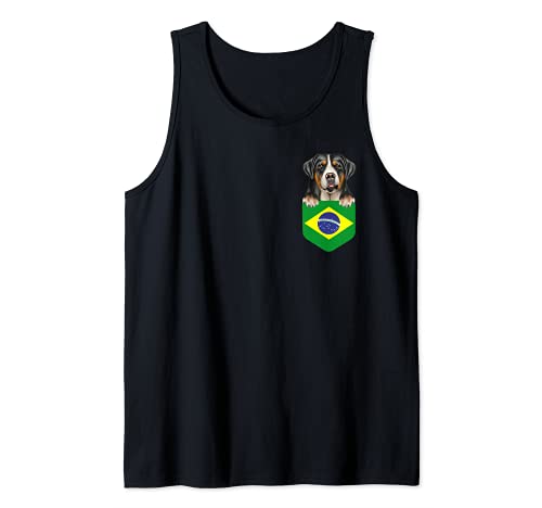 Brazil Flag Greater Swiss Mountain Dog Dog In Pocket Tank Top, Black