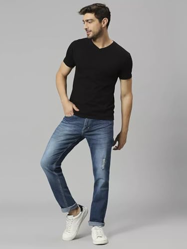 Image of Blue Jeans for Men Regular Fit - Cotton Jeans Pant for Men, Regular Denim Jeans for Boys - Light Fade Jeans for Men