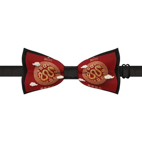 GoasNei Year Of The Snake 2025 Happy Chinese New Year 2025 Bow Tie for Men Adjustable Necktie Funny Tie Neck Ties for Weddings Party