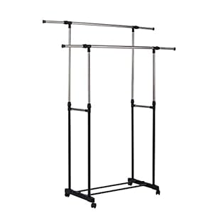 Verrijdbaar mobiel 2 Laags Kledingrek op wieltjes – 2 Uitschuifbare Kledingstangen van 90 -> 150 Cm – Stevig Staand…